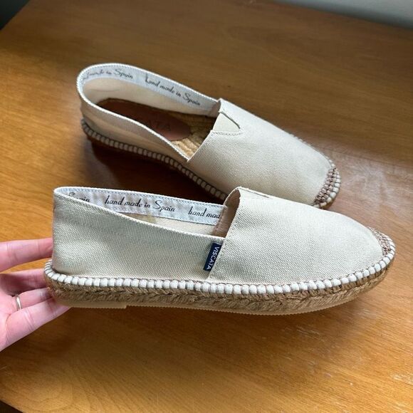 Viscata Barcelona Barceloneta Canvas Cream/Off White Espadrille Closer Toe Flat - Picture 5 of 13